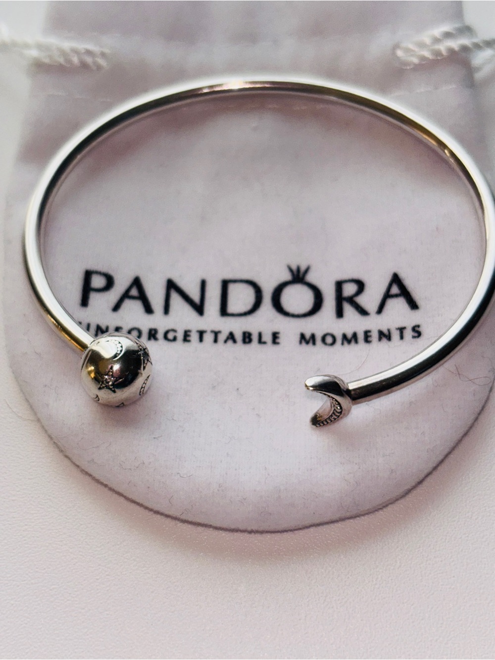 Authentic Pandora Sterling Silver Moon & Star Open Bangle - Silver (Retired)